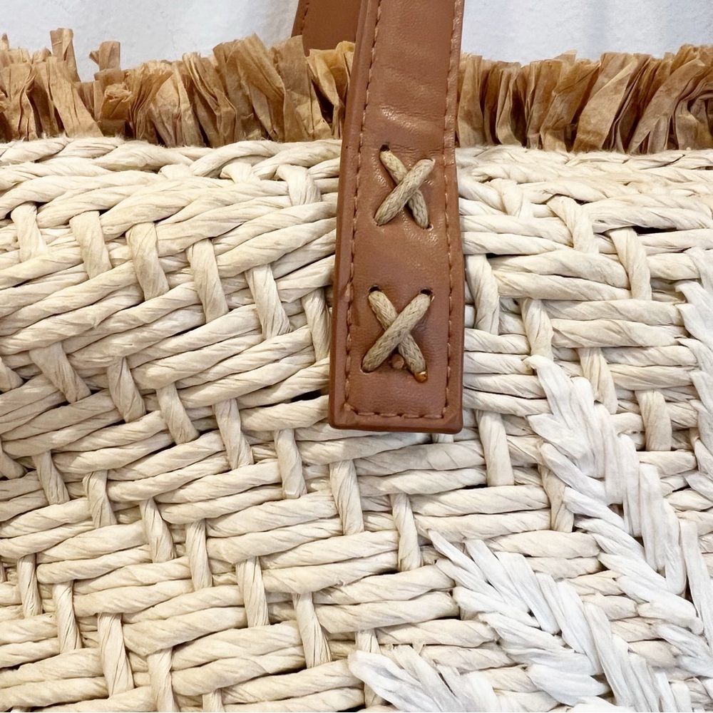 Spartina 449 Bag Womens Straw Fringe Tote Palmetto Leather Straps Beach Resort - Picture 6 of 16